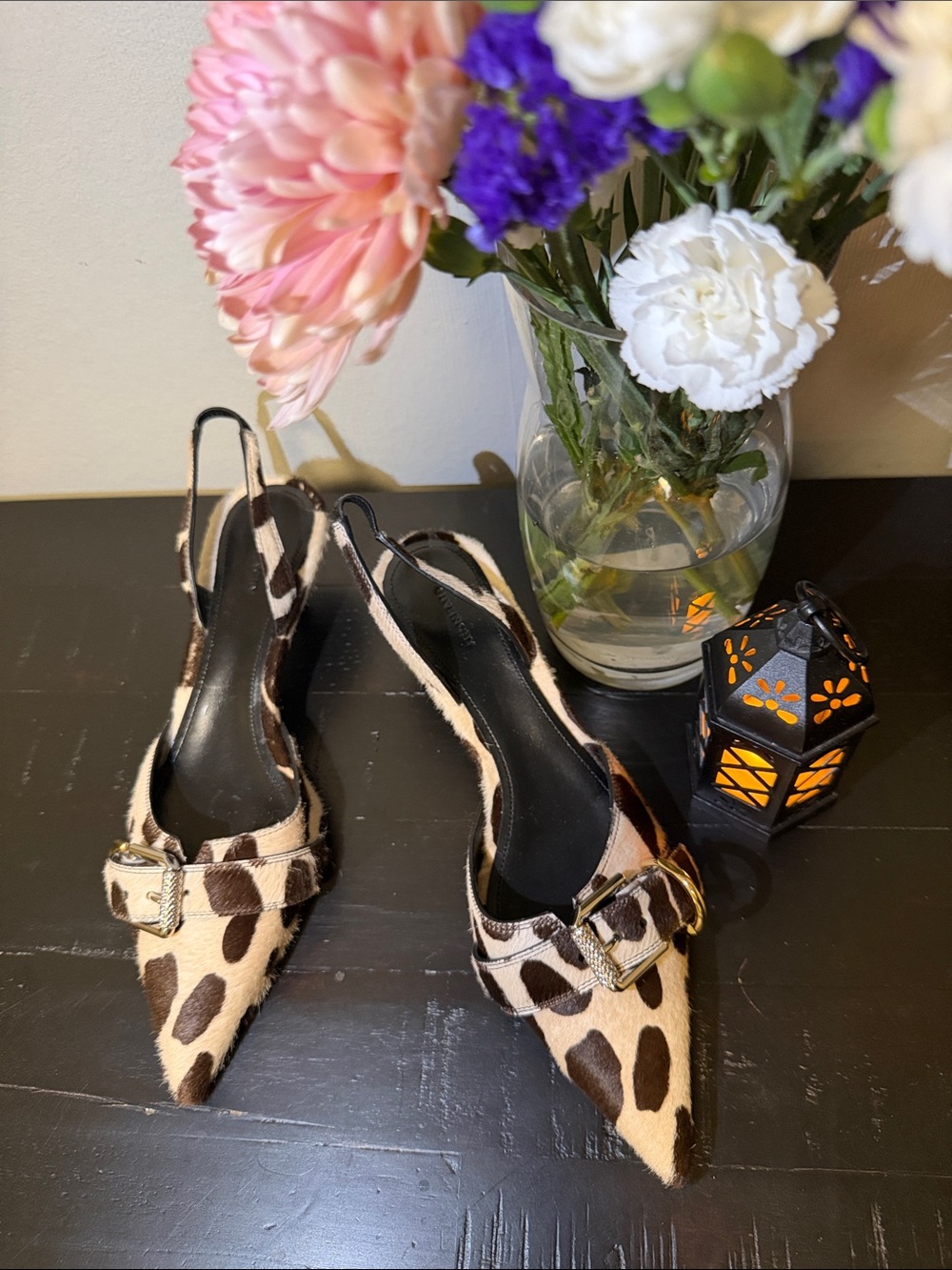 Givenchy Brown and Cream Cow-Print Slingback Heels